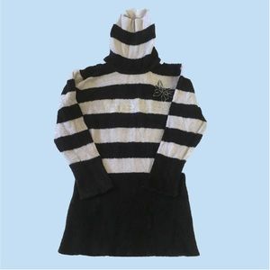 BEBE Striped Butterfly Rhinestone Logo Turtleneck